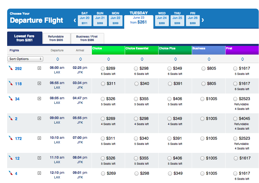 American's cheapest ticket was $261, it was $274 on Virgin America. I scored tickets on United for $201. It pays to shop around!
